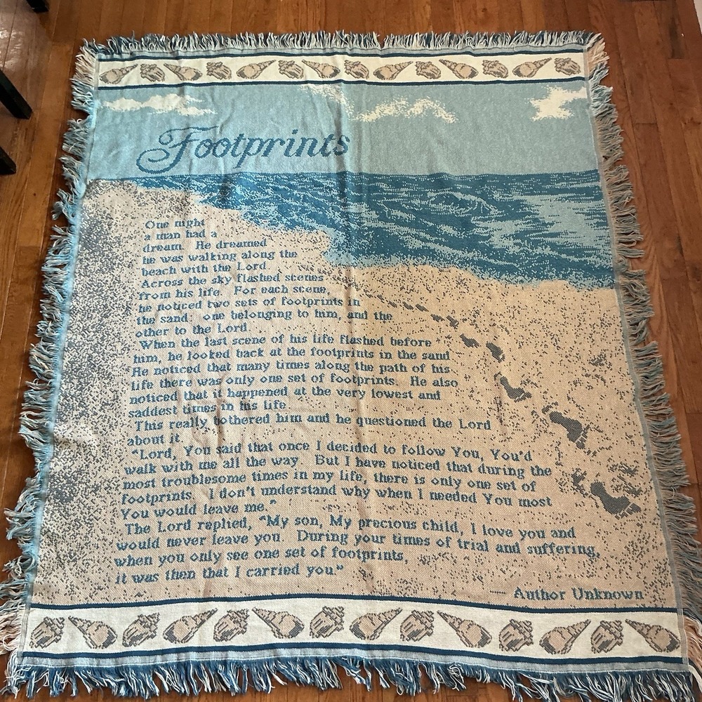 San Marcos Footprints Sea shells Acrylic Knit Blanket 46 x 57 Throw